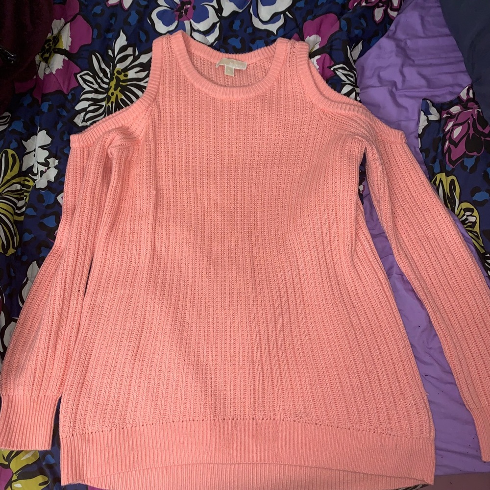 Baby pink cold shoulder knit sweater